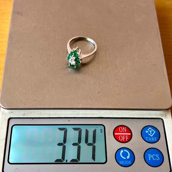 VINTAGE 14K DESIGNER PEAR EMERALD DIAMOND RING ENGAGEMENT PROMISE ANNIVERSARY - Picture 8 of 16